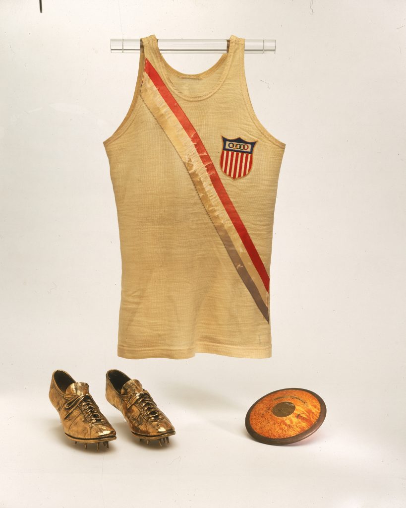 Jersey, discus and bronzed shoes from 1932 gold medalist Lillian Copeland.